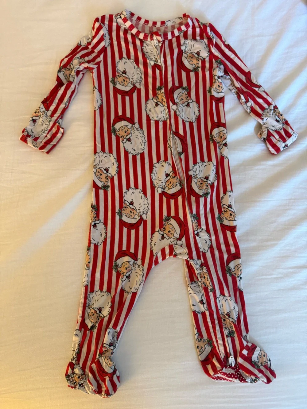 Caden Lane Santa Claus Red & White Santa Stripe One-Piece Footed Pajama 6-12M